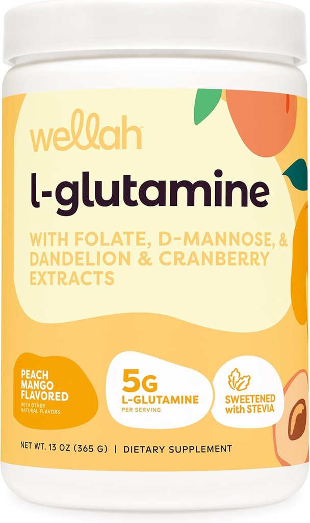 Wellah L-Glutamiini Peach Mango (50 Servings) - 5g L-Glutamiini per Serving, makeutettu Stevia