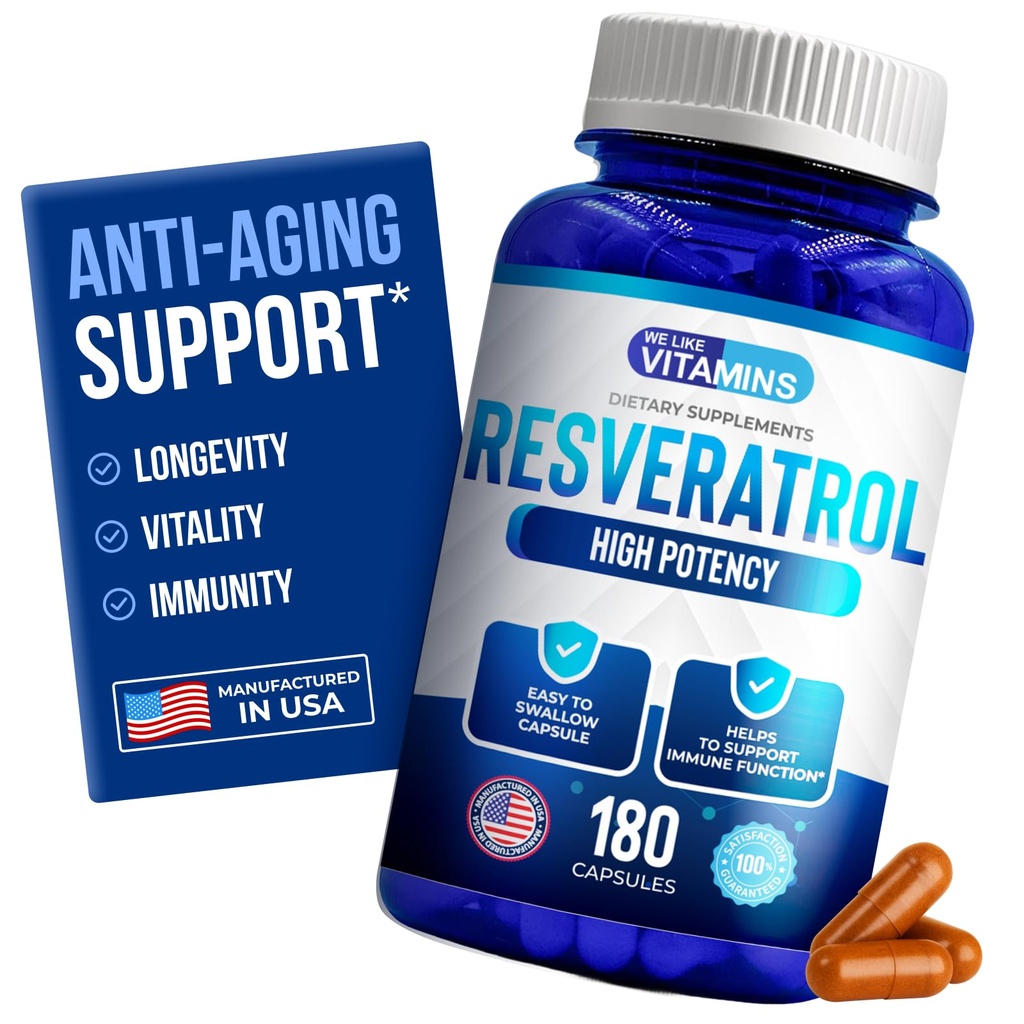 Me Like Vitamiinit Resveratrol 1000mg per tarjoilu - 180 Helppo niellä Kasviskapselit - Natural Resveratrol täydentää 1000 mg - Antioksidantti täydentää auttaa tukemaan anti-aging ja immuunijärjestelmä