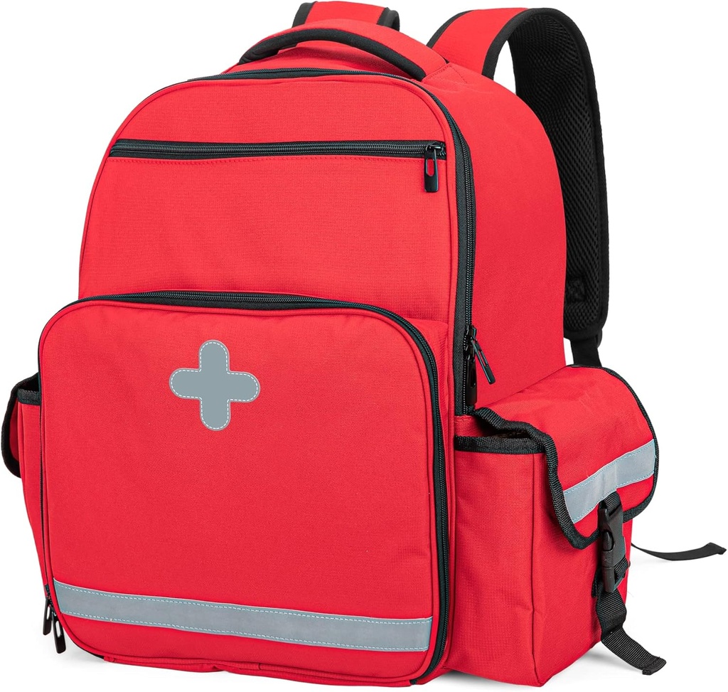 CURMIO Emergency Medical Backpack Empty, First Responder EMT Bag för EMS, Camping, Hiking, Home Health, Field Trips, Red (Bag Only, Patented Design)
