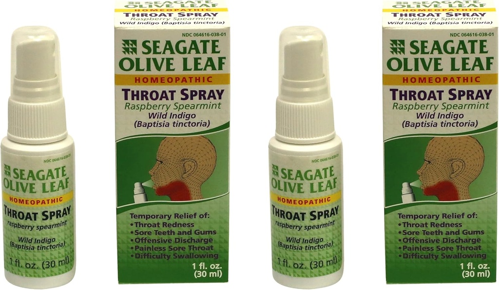 Seagate Tuotteet Homeopaattinen Olive Leaf Kurkkusuihke (Pakki 2) 1 Ounce Vadelma-Spearmint