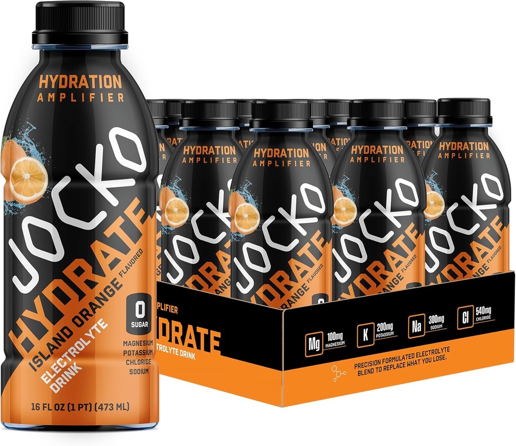 Jocko Fuel Hydrate Electrolyte Drinks - Sport Drink Hydration Amplifier, Thirst Quencher - Scientifically Formulerad Electrolyte Blend Island Orange Flavor 16 Oz (12 Pack)
