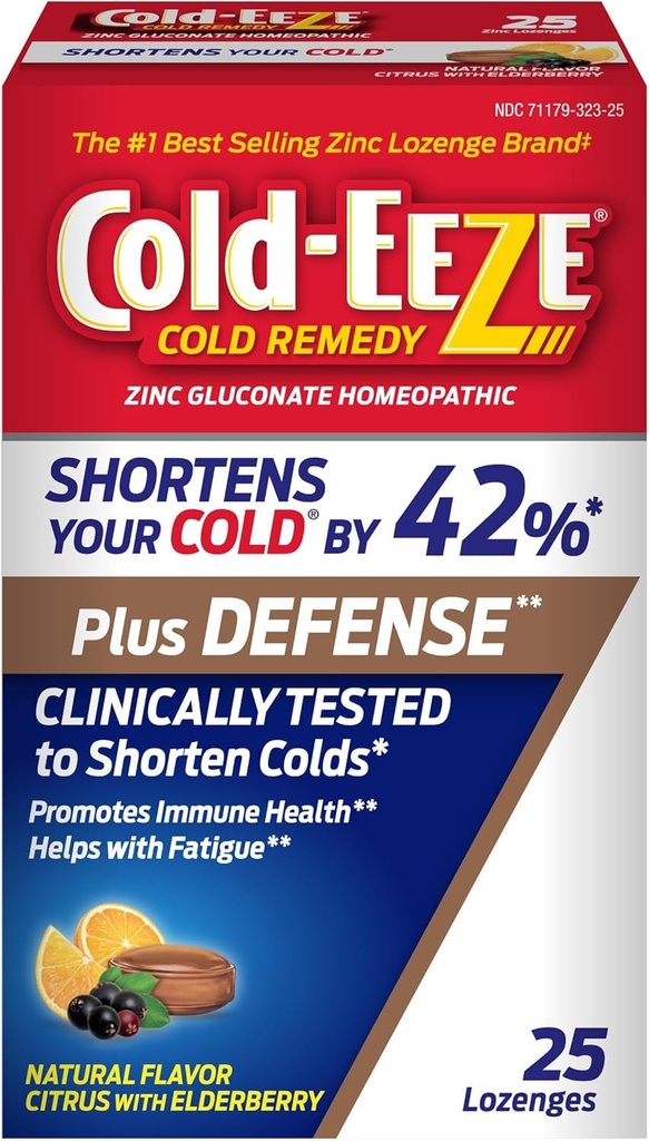 Cold-Eeze Plus puolustus Natural Citrus with Elderberry Sinkki Lozenges, Homeopaattinen kylmä remedy, lyhytkestoisia yhteisiä kylmä oireita, edistää immuuni terveyttä Sambucus Nigra, Echinacea ja Rose HIPS, 25 Ct