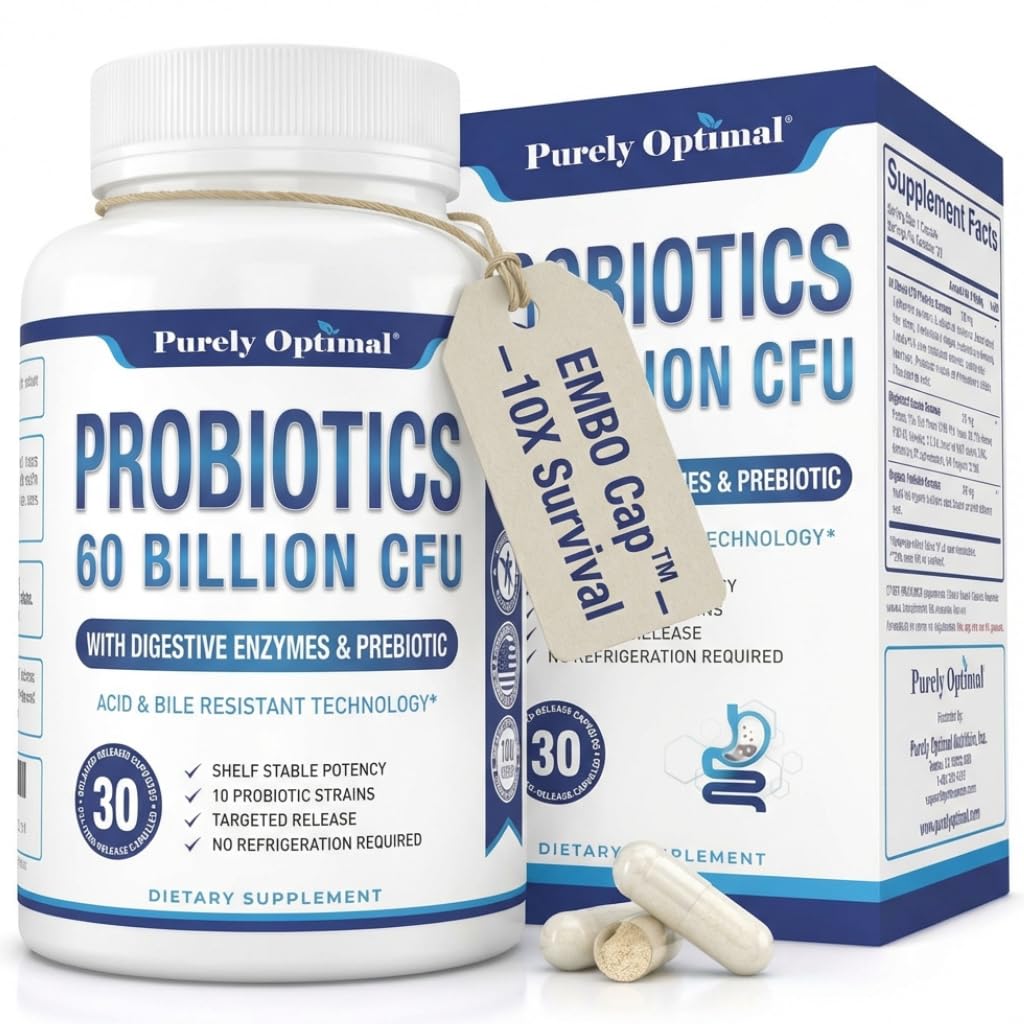 Puhtaasti Optimal Premium Probiootit 60 miljardia PMY w/Organic Prebiootit & Ruoansulatuselimistö