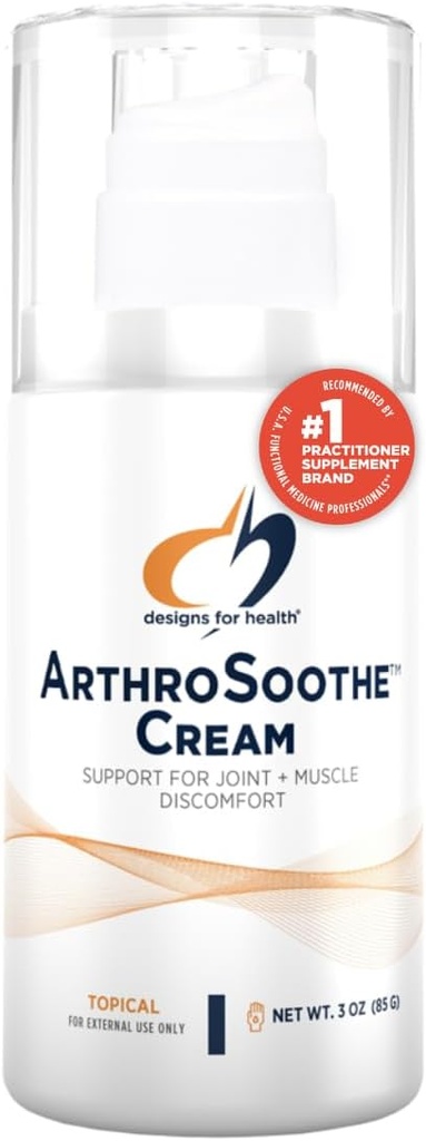 Design för hälsa ArthroSoothe Cream - Muscle & Joint Support Topical Lotion - Funktioner Hyaluronsyra & Glukosamin - Tillverkad med Peppermint, Eucalyptus & Tea Tree Essential Oils - Non-GMO - 3 oz