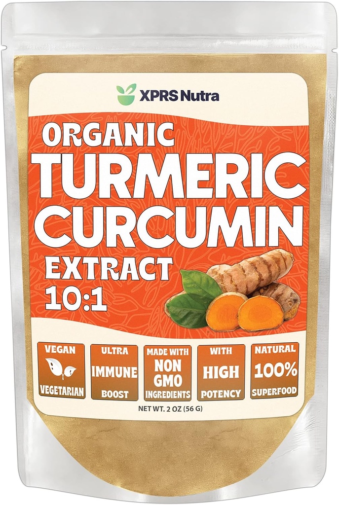 XPRS Nutra Organic Turmeric Curcumin Powder Extract 10:1 - Premium USDA Organic Curcumin Powder for Immunet - Vegaani ystävällinen Curcumin for Gut Health (2 Ounce)