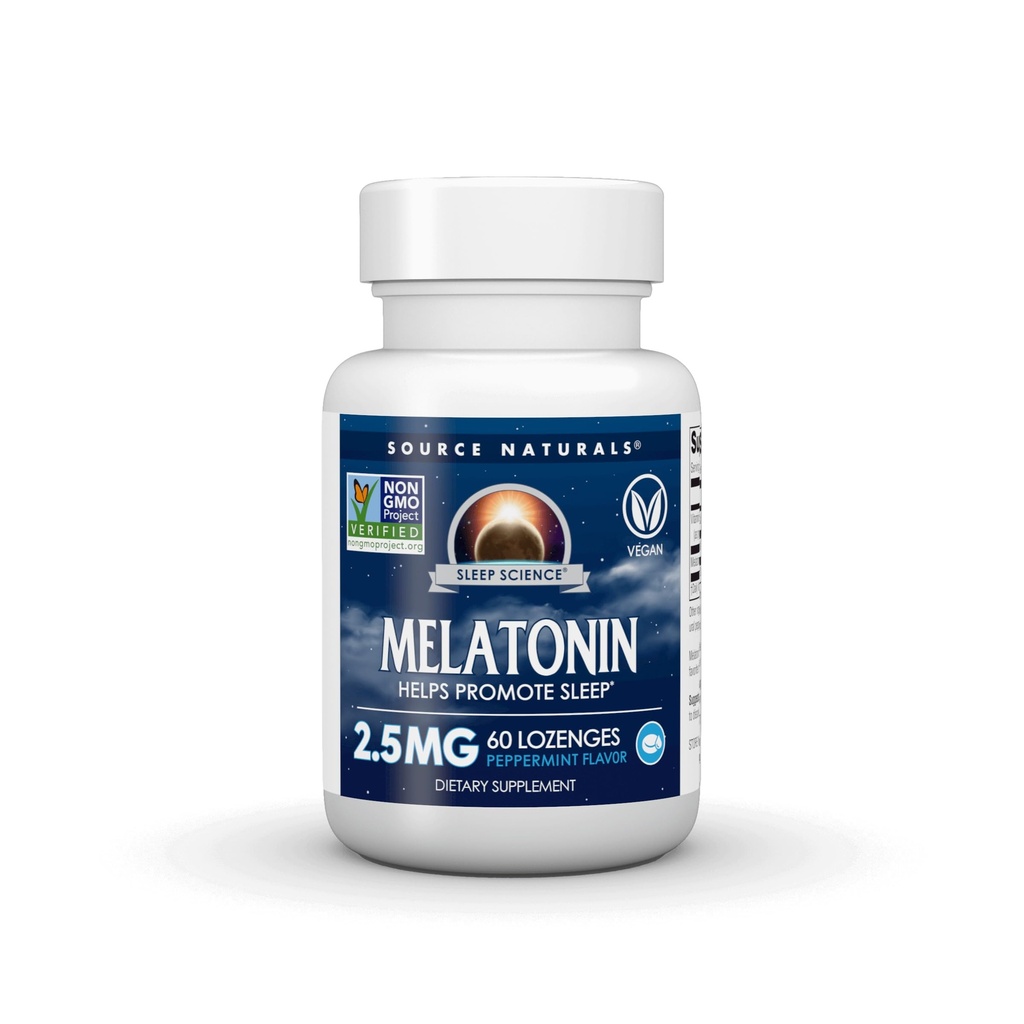 Source Naturals Melatoniini, auttaa edistämään unta * 2,5 mg - 60 Piparminttu Makuja