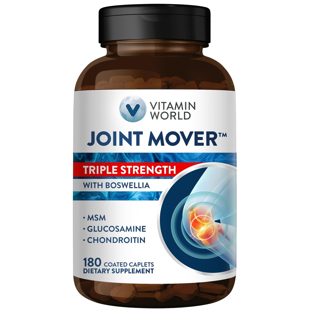 Vitamiini World Triple Strength Joint Mover, Glukosamiini Chondroitin MSM Joint Support Supplement, Collagen & Boswellia Serrata Extract, Tuki Joint Strength, Mukavuus & Joustavuus, 180 Kapselit
