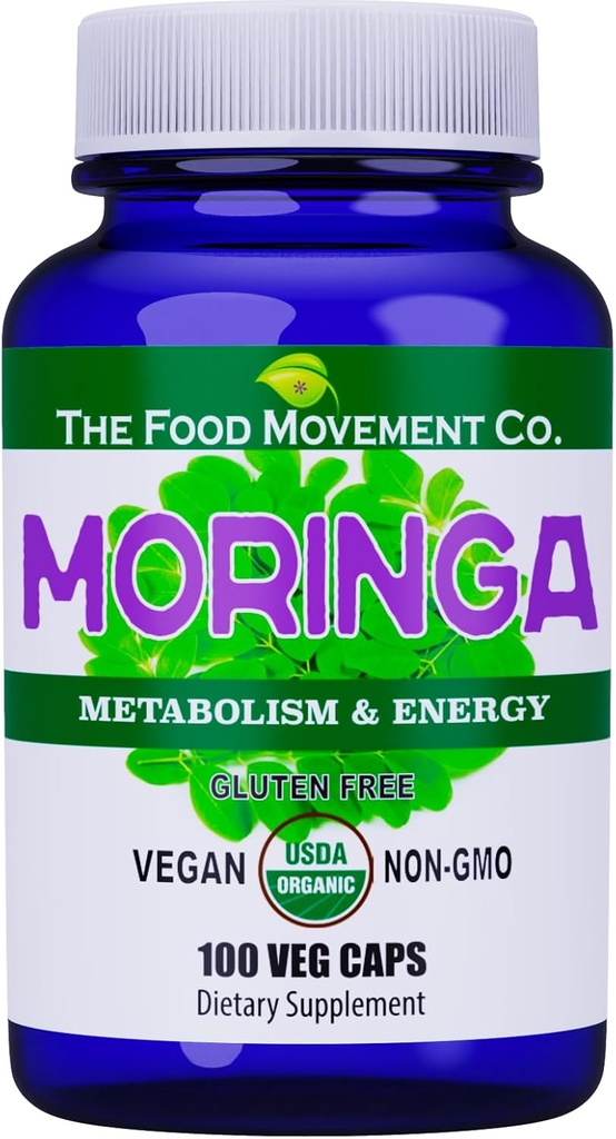 Matrörelsen CO. Moringa - Certified Organic Superfood, Whole Body Wellness, Natural Energy Support, stöder hälsosam metabolism - 100 Vegan kapslar