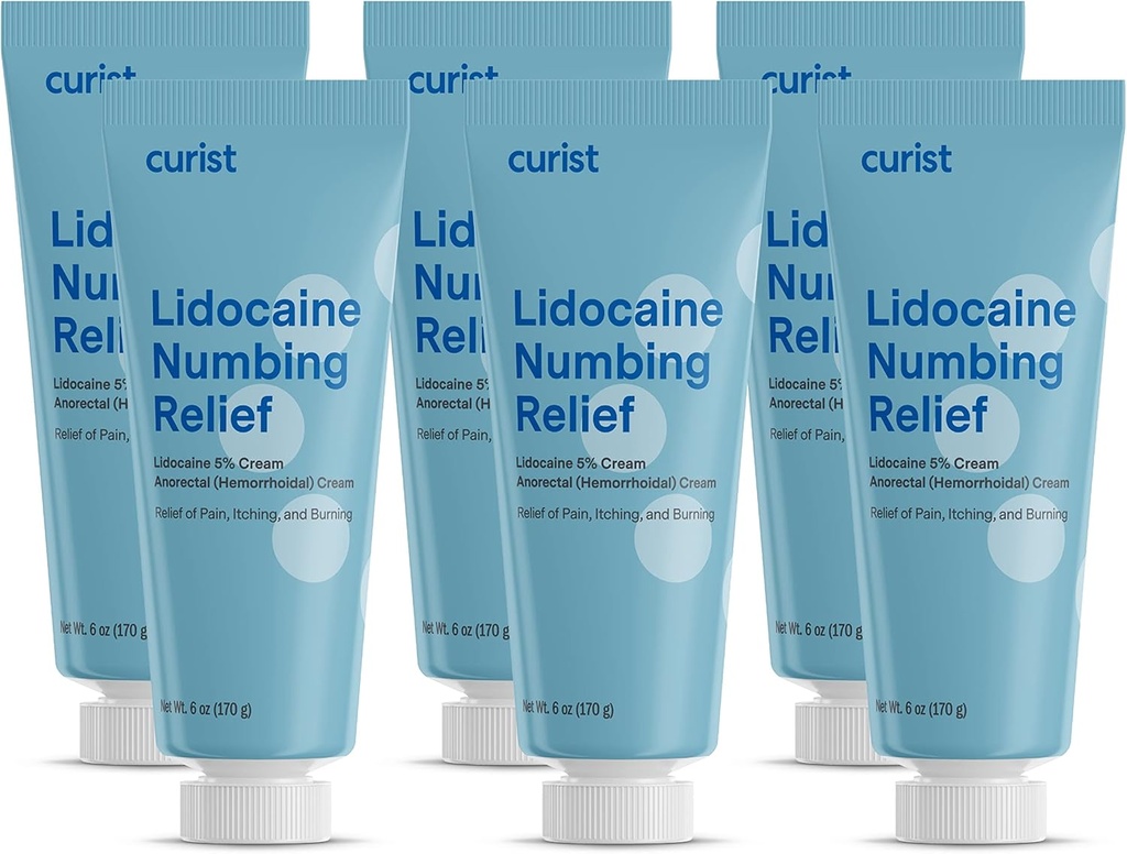 Curist 5% Lidocaine Cream Topical Pain Cream - (6 oz Tube, Pack of 6) XL Tube - Numb Skin snabbt och effektivt med 5% Lidocaine Numbing Cream (6 Pack - 36 oz Total)