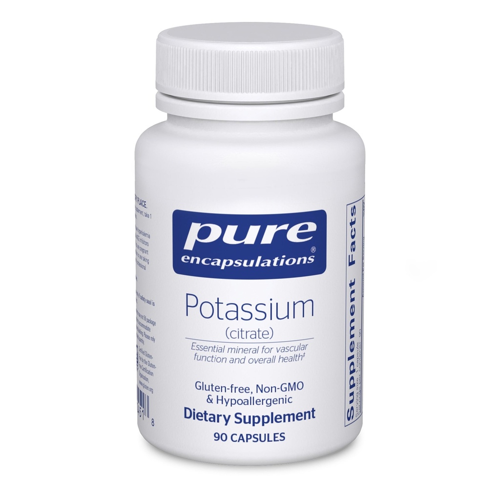 Puhtaat kapselit Kalium (Sitrate) - Essential Elektrolyytti täydentää tukea hermo-ja lihasfunktio, lisämunuaiset, hormonit, Heart Health & Energy* - Kaliumsilikaattikapseli - 90 kapselia