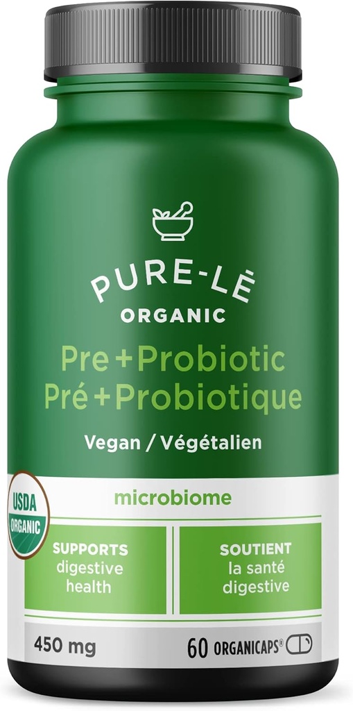 USDA Organic Prebiotic + Probiotic 60 Organicaps - Vegan Certified Organic Kosher Complete Daily Digestive Support. Alla naturliga - Ultra Premium Digestive Dietary Supplement.