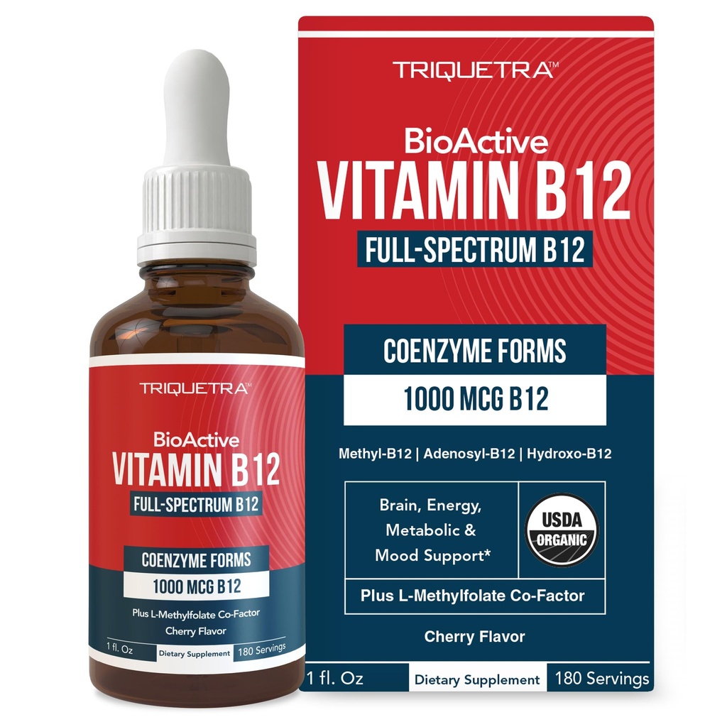 BioActive B12 1000 mikrog . Sisältää 3 BioActive Forms B12 Plus Methylfolate Cofactor - Metyyli B12, Adenosyl B12 & Hydroxy B12 .