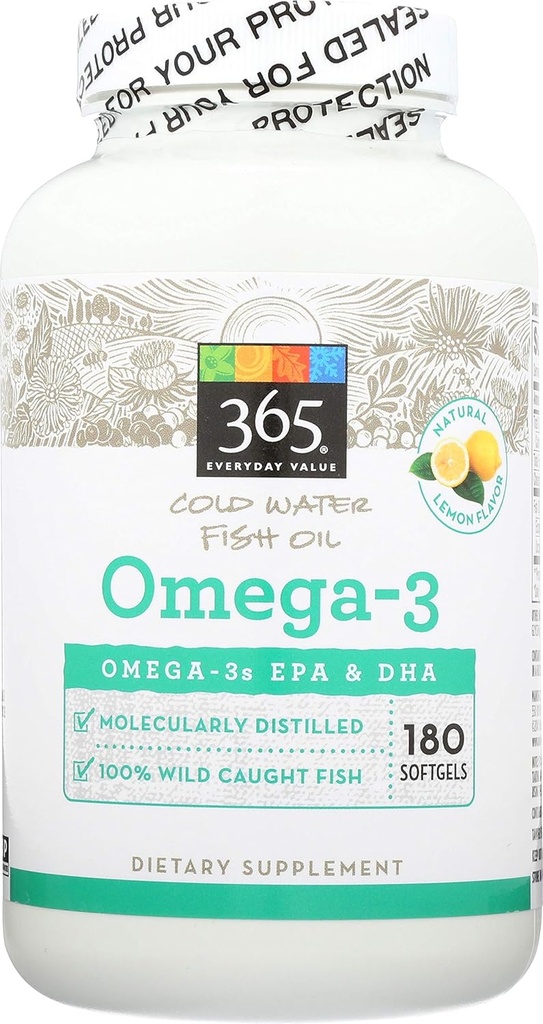 365 av Whole Foods Market, Omega-3 Lemon, 180 Count