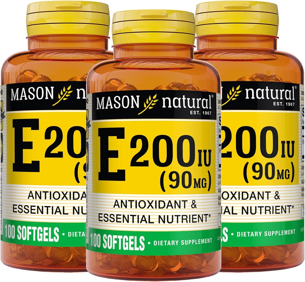 MASON NATURAL-vitamiini E 90 mg (200 IU) - antioksidantti ja Essential Ravintoaine, terve immuunijärjestelmä, iho ja silmät, koko kehon lisäosa, 100 Softgels (pakkaus 3)