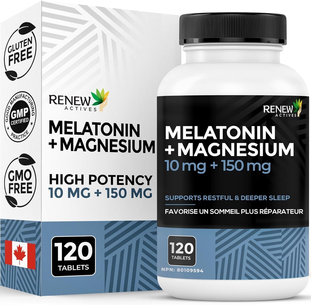 RENEW ACTIVES Melatoniini 10MG, jossa on magnesium 150MG: n uniapuaine, joka tukee unia Onset, Jet Lag Relief, Tissue Formation & Electrolyte Balance for Restful Uni ...