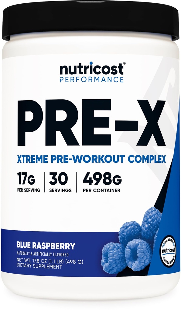 Nutricost Pre-X Xtreme Pre-Workout Powder Complex, Blue Raspberry, 30 Servings, Vegetarian, Non-GMO och Gluten Free