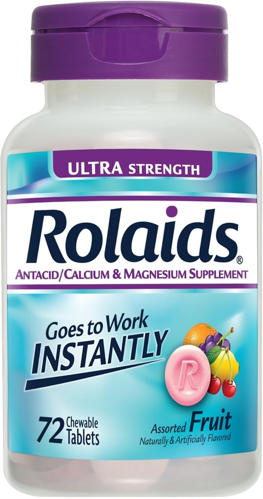 Rolaids Antasidi Kalsium- ja magnesiumlisä Ultravahvuustabletit, hedelmät 72 ea