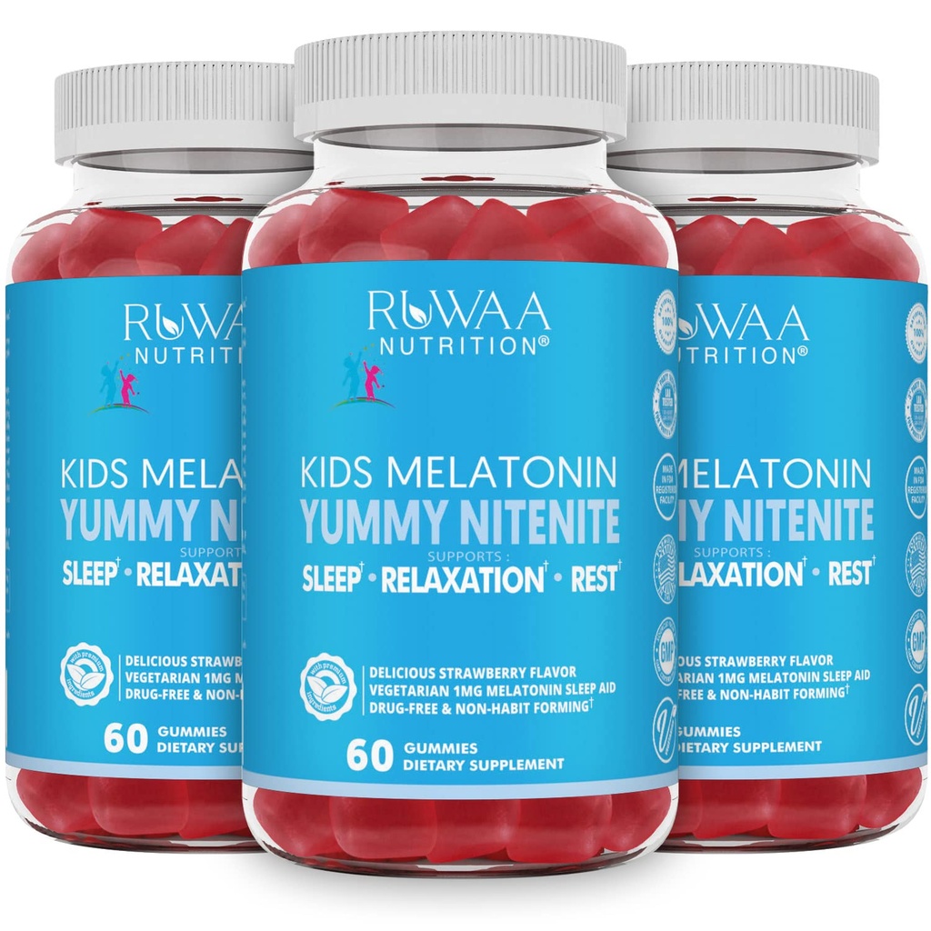 Melatoniini 1mg Gummies lapsille, turvallinen, huumeeton ja tehokas luonnollinen uniapu täydentää lapsille. Lapset 1mg Melatoniini Maku, gluteeniton kasvissyöjä 4+-vuotiaille. 180ct (3)