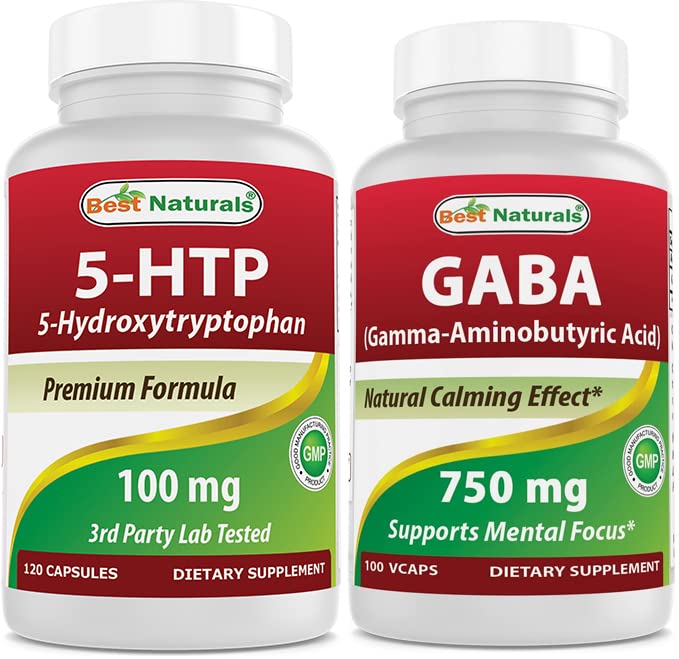 Bästa naturliga 5-HTP (5-hydroxytryptofan) 100 mg & GABA 750 mg