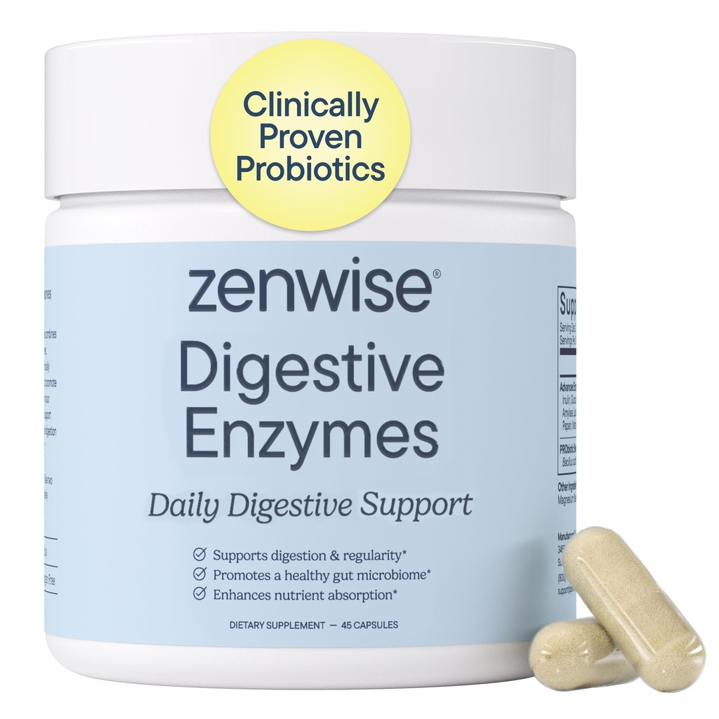 Zenwise Health Dgestive Enzymes for Gut Health & Bloating Relief - Multi Enzymes Digestion lisäravinteet probiootit, bromeliini & Papaya for Dgestive Health Support - Miehet & naiset - 45 Count