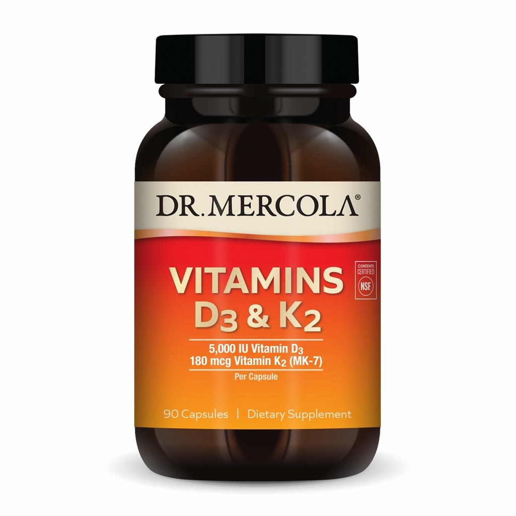 Tri. Mercola Vitamiinit D3 & K2 Ravintolisä, 90 Servings (90 kapselia), Tukee Heart Health, Immuunituki, Non GMO, soijaton, Gluteeniton