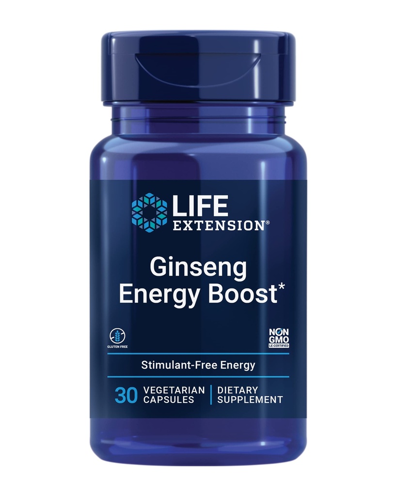 Life Extension Ginseng Energy Boost, Energy Support, Terve Stress Management, Gluteeniton, ei-GMO, Kasvissyöjä, 30 kapselia