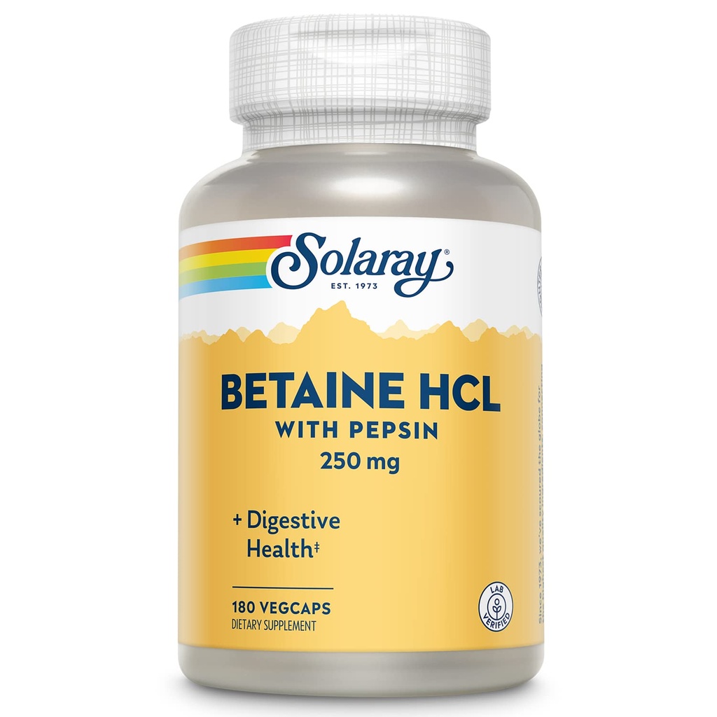 Solaray - HCl Pepsin kanssa - 250 mg - 180 kapselia
