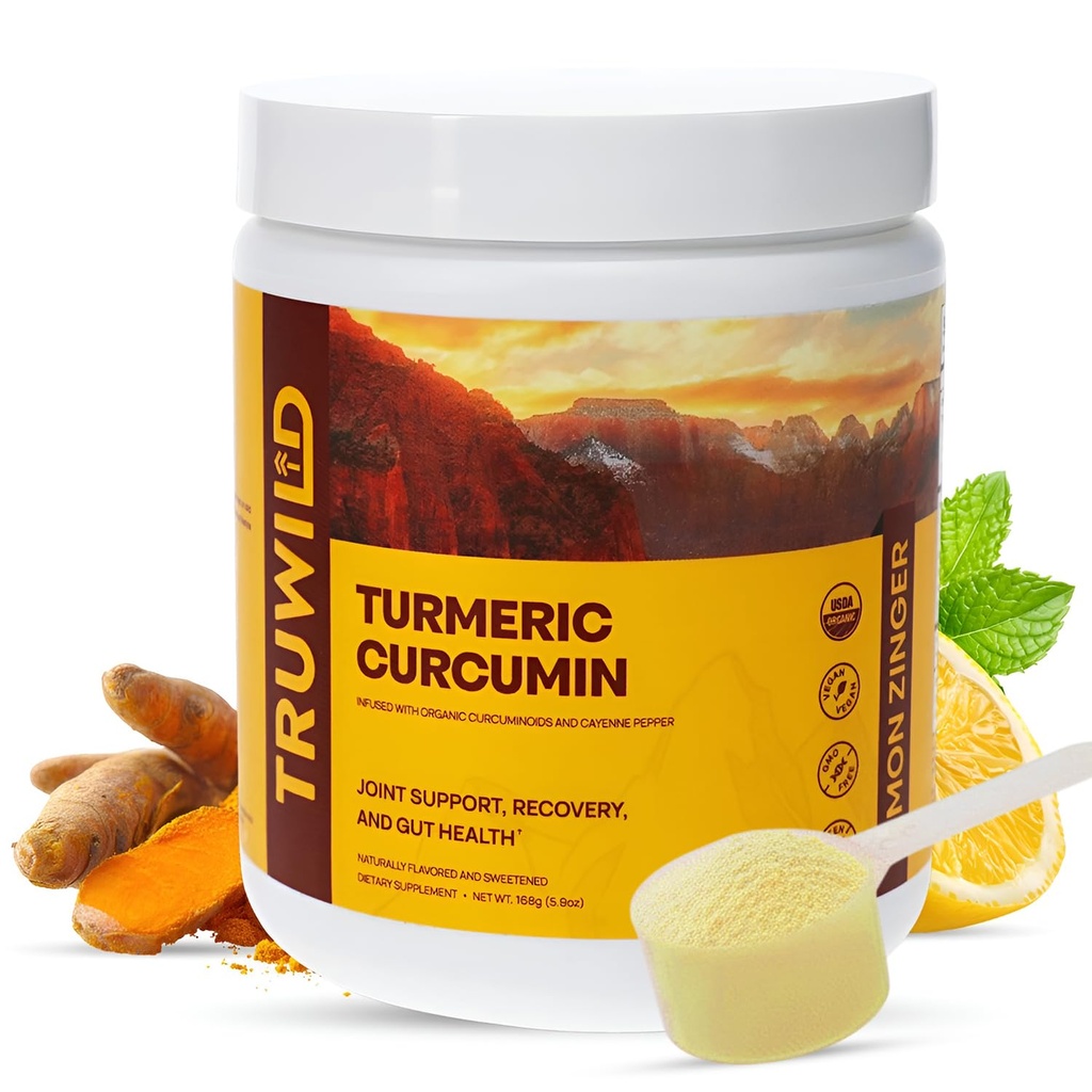 TruWild Vegaanikurkumallinen Curcumin Drink Mix Powder kanssa Luomu Curcuminoids Musta Pippuri Inkivääri tukemaan hyvinvointia ja yhteistä terveyttä, Kaikki luonnonmade in USA, 20 tarjoiluja