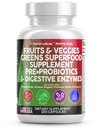 Clean Nutraceuticals Fruits and Veggies Supplement Reds & Green Superfood - Balance of Over 70 Fruit & Vihanneslisät Kapselit Probiootit Prebiootit Dgestive Enzymes - 120 Ct USA