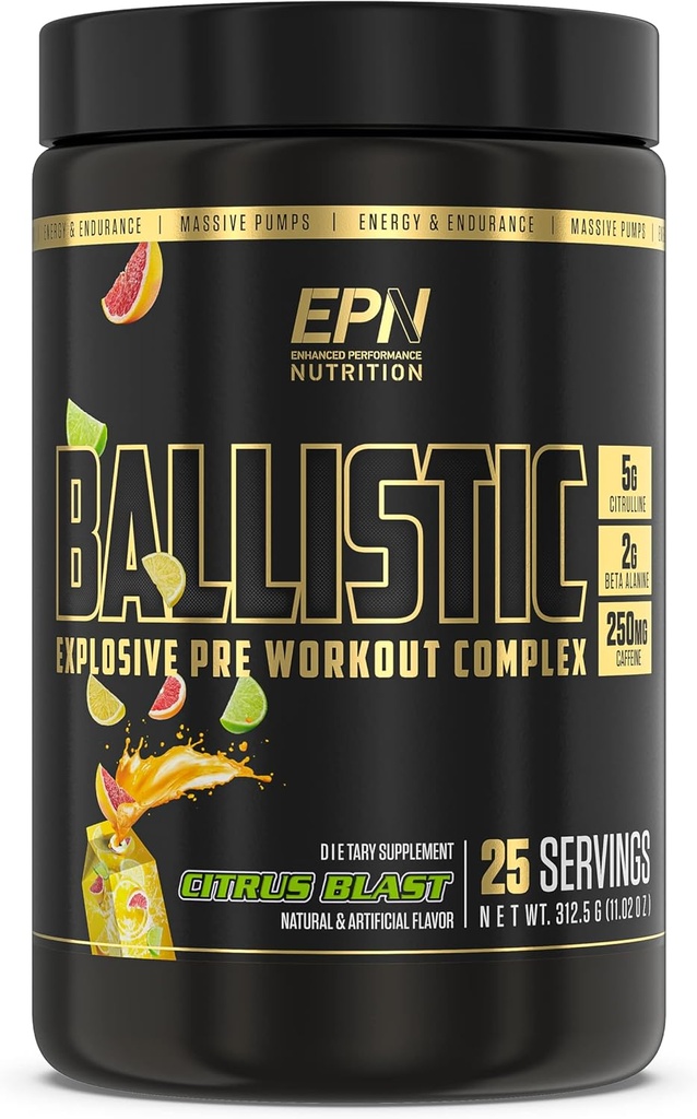 BALLISTIC Pre Treenout #1 New Pre Treenout Powder w/ Typpioksidi Booster, Electrolytes, Kofeiini & Nootropics ...
