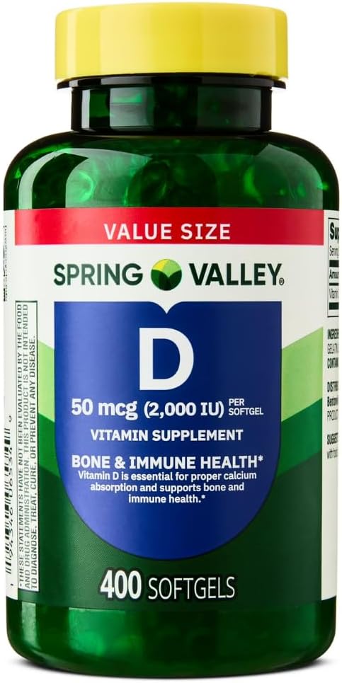 Spring Valley D3-vitamiinilisä Softgels, 2000 IU, 400 Count - New Look