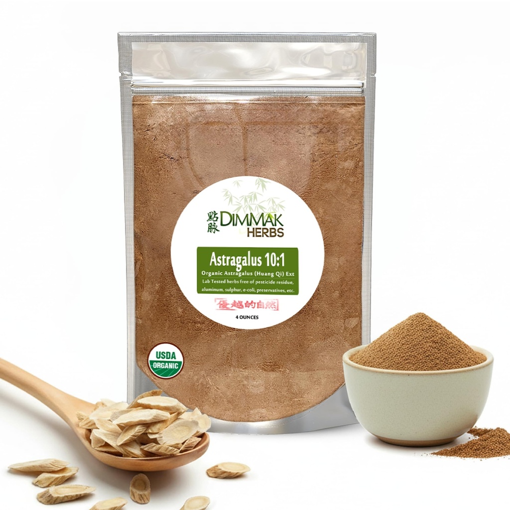 Organic Astragalus 10:1 Extract Powder | Huang Qi Concentrate Granules | Lab Tested, USDA Organic 4oz / 112g av Dimmak Herbs