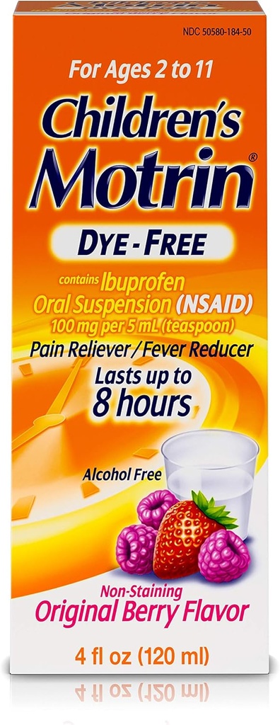 Barnens Motrin Oral Suspension Medicine för barn, 100mg Ibuprofen, Berry Flavored, 4 fl. oz