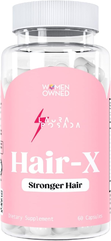 Laura Posada Women's Hair-X Advanced Hair Strengthening Supplements for Visibly Thicker, Stronger Hair Growth with Vitamin C, B12 - Non-GMO 60 Count 100% Natural Made i USA