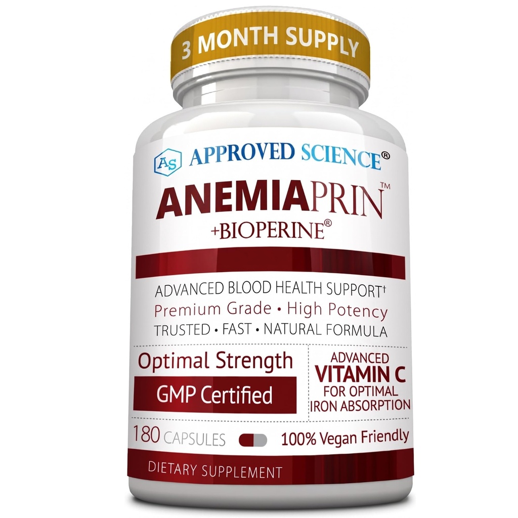 Hyväksytty tiede Anemiaprin - Absorbable Iron, C-vitamiini - Hellävarainen vatsa - 180 kapselia - 3 kuukauden tarjonta - ei-GMO, Vegan