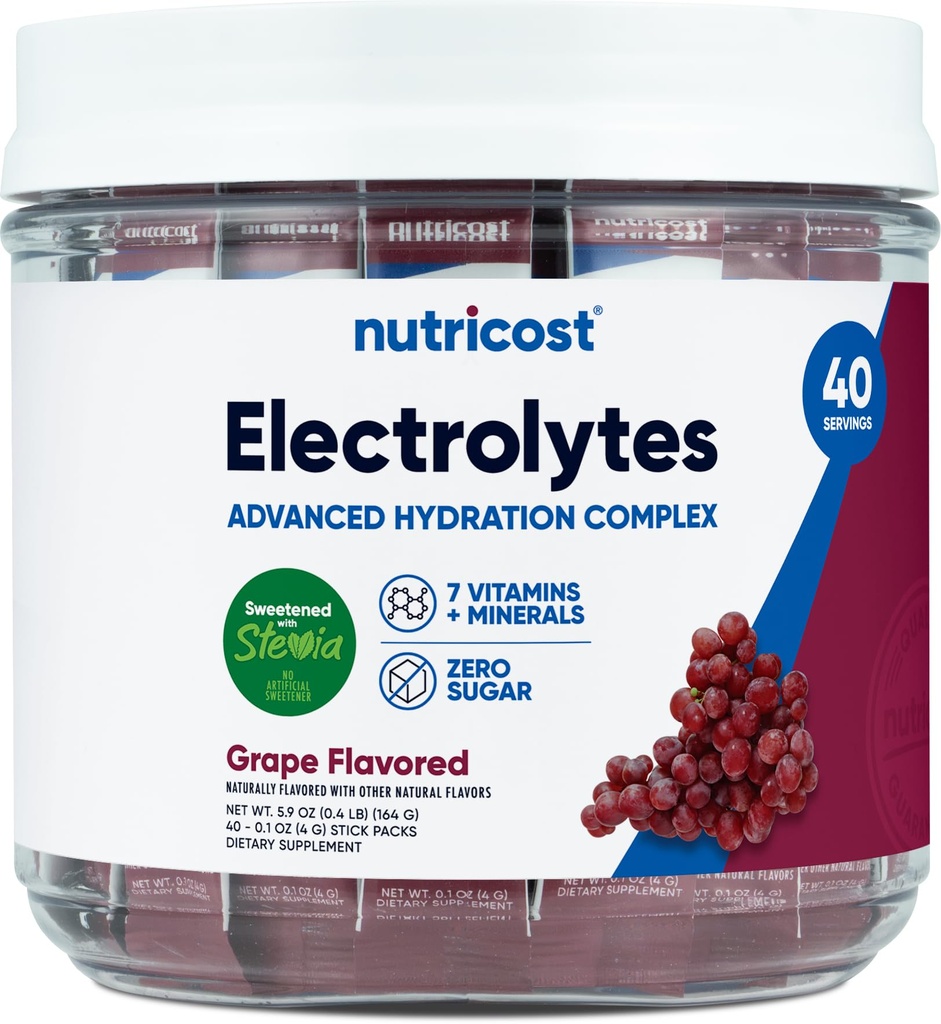 Nutricost Electrolytes Complex, Grape Flavored, 40 Sticks - Advanced Hydration Complex