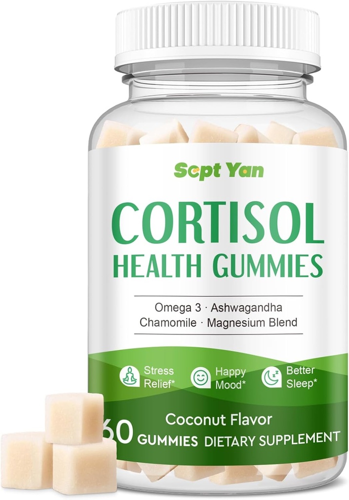 Cortisol lisäravinteet naisille ja miehille Gummies kanssa fosfatidyyliseriini, magnesium, Ashwagandha, vitamiinit, Cortisol Detox Calm Gumies uni rentoutumista stressiä lievittävä, sokeriton,30 päivän vegaaninen tarjonta