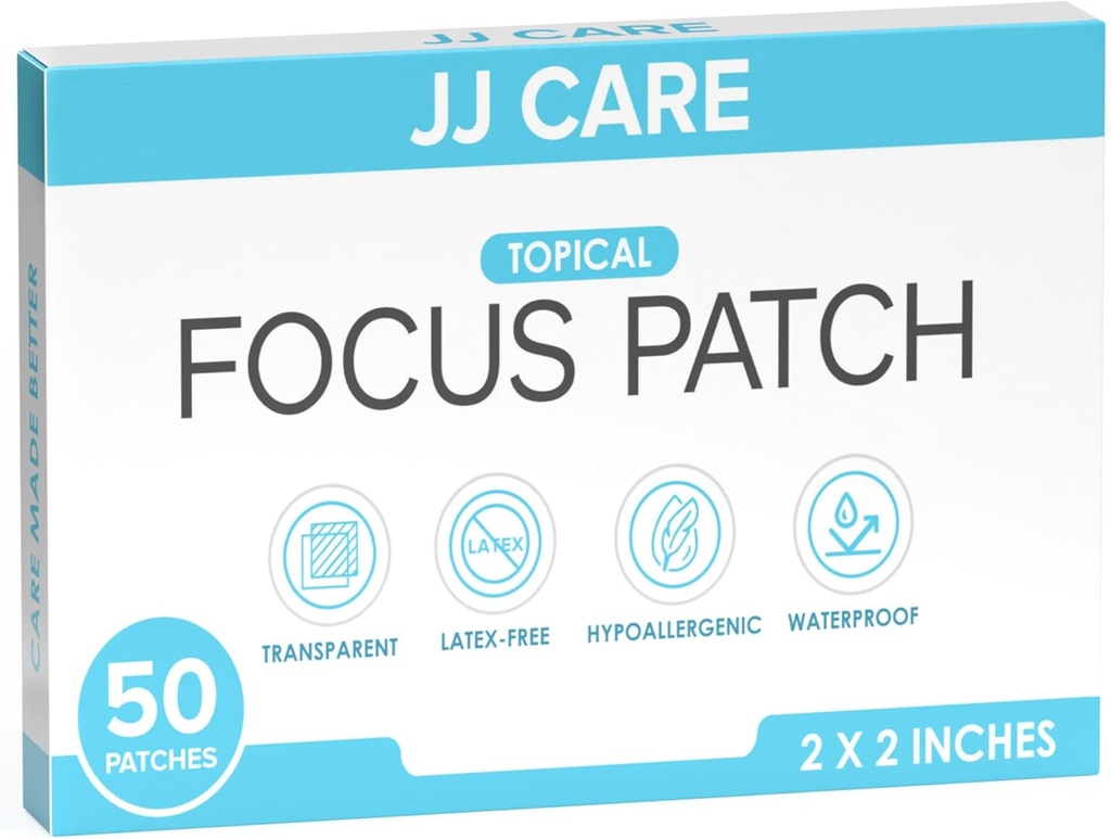 JJ CARE Focus Patch - pakkaus 50 All-Natural Focus Plus Patchs aikuisille, tukea keskittymistä, keskittyä ja muistia 50 päivää tarjonta aivojen Patch