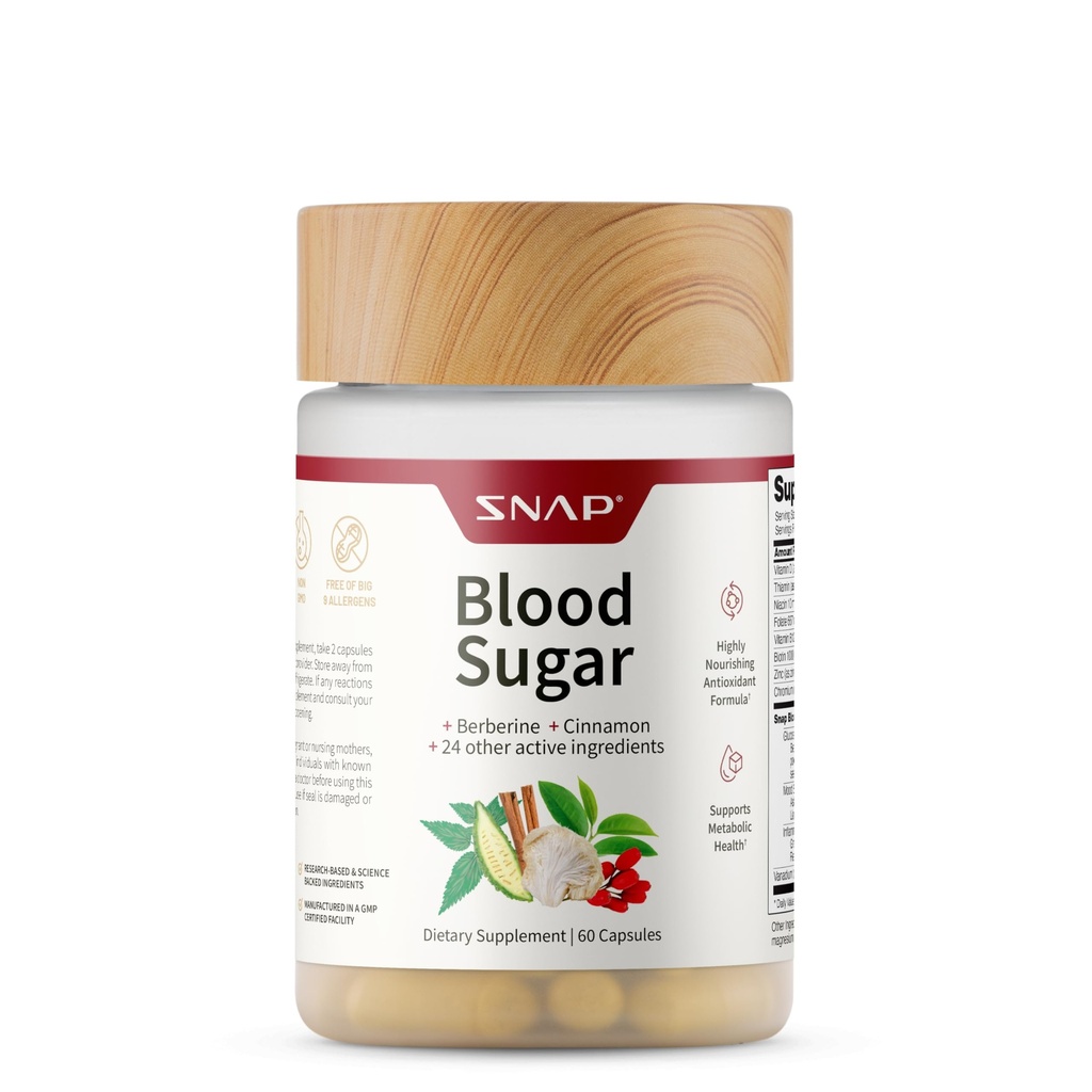 Snap lisäravinteet Verensokeri Blend kanssa berberiini, CoQ10, kaneli, Alpha Lipoic Acid ja Gymnema tukea tervettä verensokeria, Metabolinen terveys ja energia, sokeriton, 60 kapselia