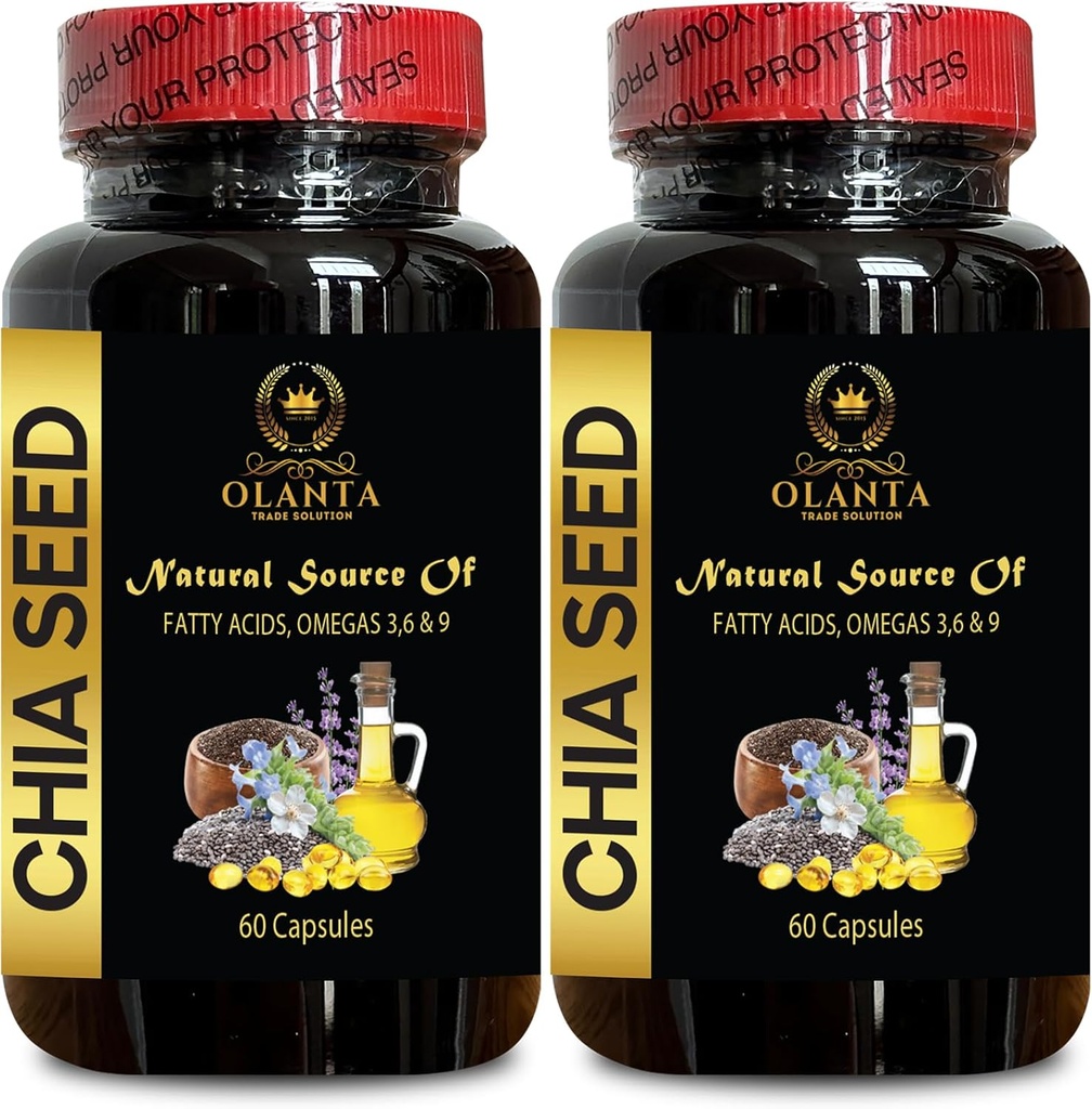 CHIA Seed Supplement - Chia Seed Extract pillereitä, Divegestive lisäravinteet kehonrakennus, Omega-3, korkea kuitu ja proteiini lähde, Essential rasvahapot - 2 pullot 120 kapselia