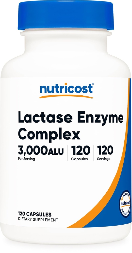 Nutricost Lactase Enzyme Complex 3000 FCC ALU, 120 Kasvissyöjäkapselia - ei-GMO, Gluteeniton, 120 tarjoilua