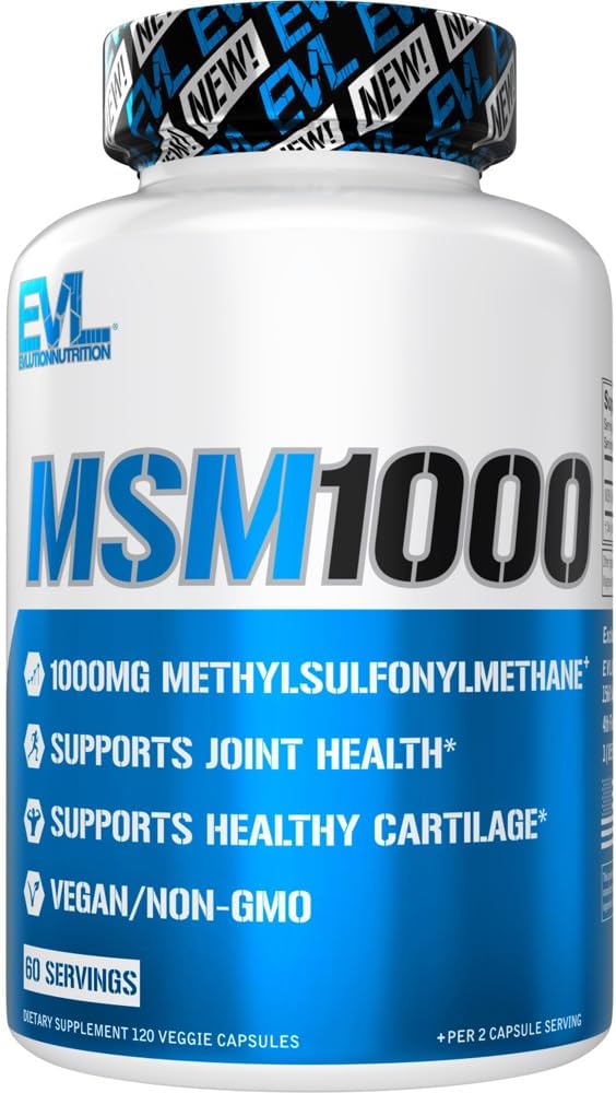 Evlution Nutrition MSM1000-1000 MG Metyylisulfonyylimetaani Supplement - Yhteinen terveystuki - Cartilage Supplement - Vegan + ei-GMO MSM kapselit - 60 Tarjoukset