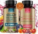 Ultimate Antioksidantti Bundle - Shilajit Pure Himalajan Organic & Morosil - Fulvic Acid Trace Minerals, Irish Sea Moss, Ashwagandha, kupari, juurijuurikas - ei-muuntogeenisiä organismeja, gluteeniton, Vegan Supplement