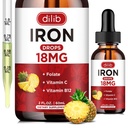 Liquid Iron Supplement for Women & Men Iron Drops Iron Supplements for Anemia Folate, C-vitamiini, B12 for Red Blood Cell Support-Pineapple Flavor, 2 Fl Oz