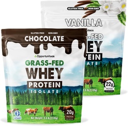 Opportuniteas Grass Fed Vanilla Choco Whey Protein Isolate Powder - 20g Protein Powder ilman keinotekoisia makeuttajia, Hormonittomia Lehmiä, Ei GMO - 5lb