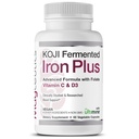 Koji Fermented Iron Plus - rautalisä C-vitamiinilla, D3-vitamiinilla ja Folaattilla veritukiin, helposti imeytyneenä ja biologisesti saatavilla, vatsaystävällinen, vegaaninen, ei-GMO - 60 kapselia