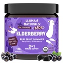 Llama Naturals Elderberry Gummies lapsille, Vegaani, Organic Immuuneja täydentää C-vitamiinia ja sinkkiä, Toddler Real Fruit Gummy Vitamiinit immuniteetit, pureskeltava, Ei Lisätty sokeriruoko, 120 Ct