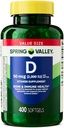 Spring Valley D3-vitamiinilisä Softgels, 2000 IU, 400 Count - New Look
