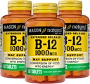 MASON NATURAL B-12 1000Mcg Cyanocobalamin Extended Release Tabletit, 60 Count Bottles (pakkaus 3)