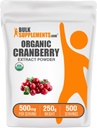 BulkSupplements.com Organic Cranberry Extract Powder - Organic Cranberry Flavoring Powder, lähde: Vaccinium Macrocarpon Fruit - Vegan & Gluteeniton, 500 mg per Serving, 250g (8.8 oz) (Pack of 1)